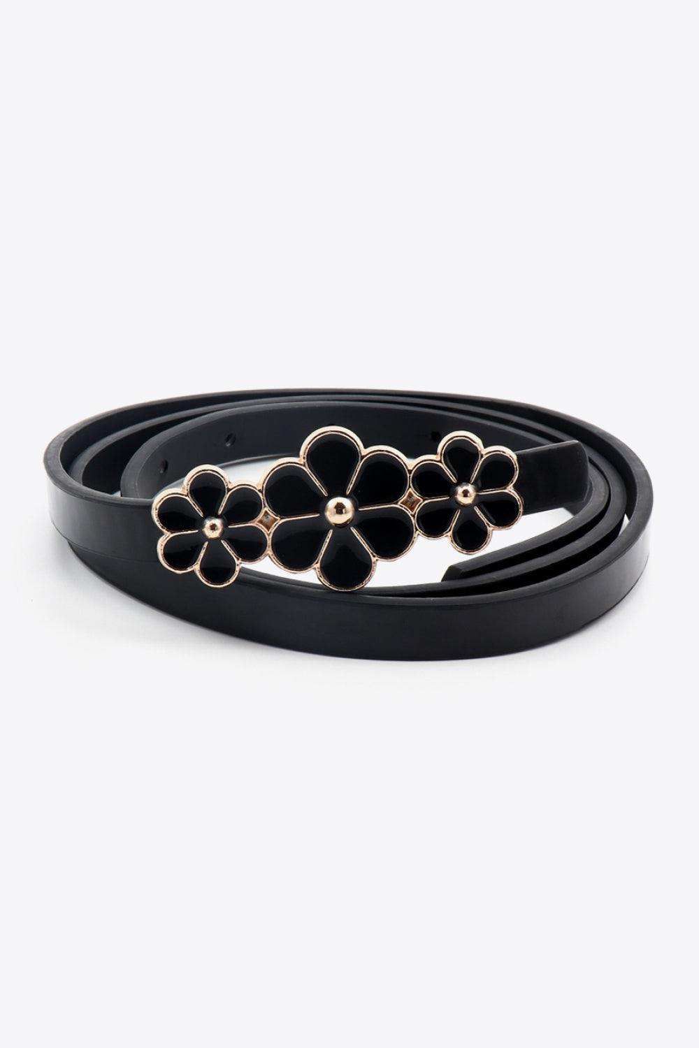 Flower Decor Skinny PU Belt - Trendsi - Flyclothing LLC