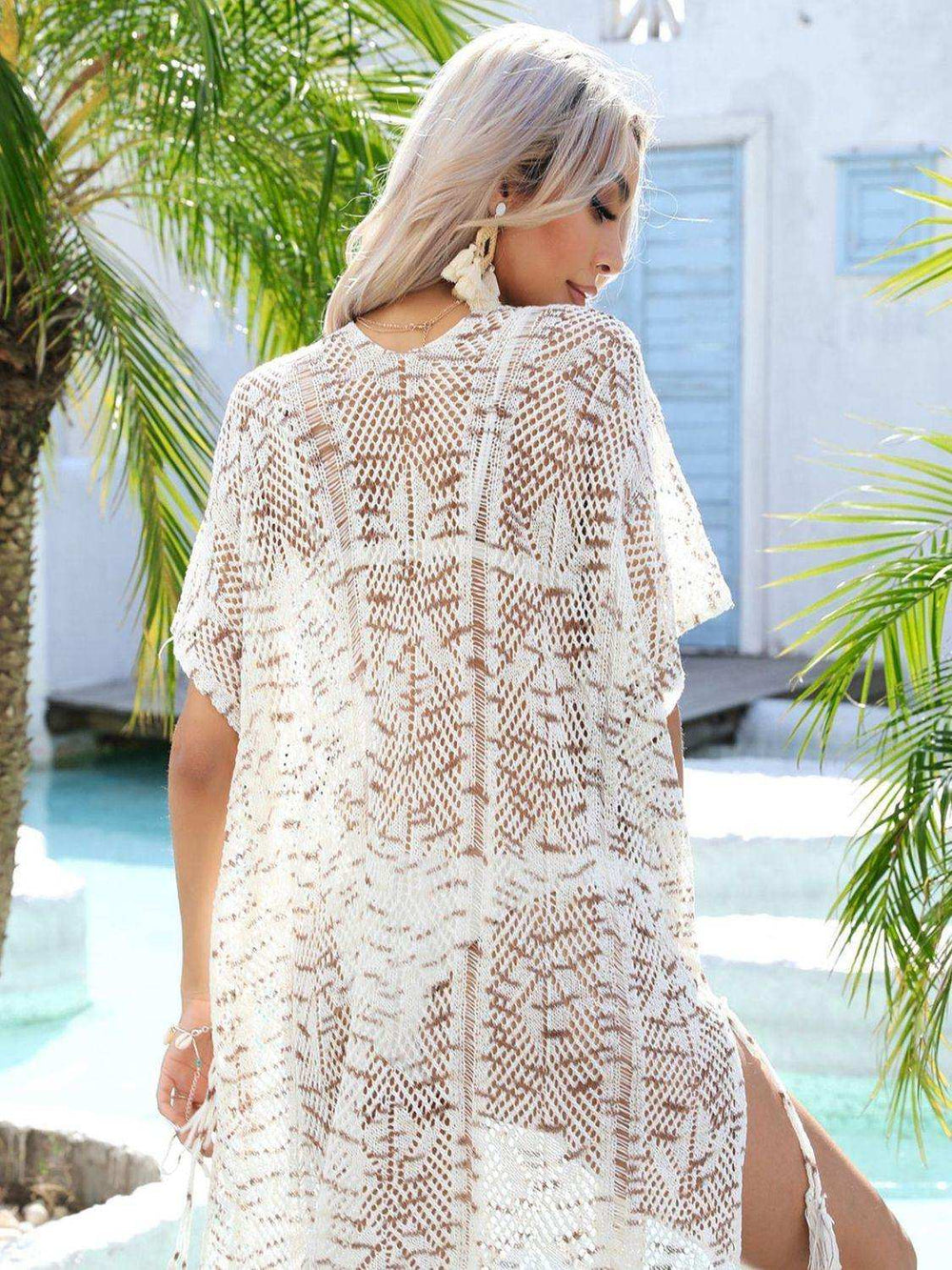 Multicolored Openwork Tassel Slit Cover-Up - Trendsi - Flyclothing LLC