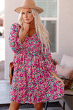 Floral Smocked V-Neck Flounce Sleeve Dress - Trendsi - Flyclothing LLC