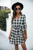 Plaid V-Neck Tie Waist Dress - Trendsi - Flyclothing LLC