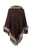 Faux Fur Trim Fringed Poncho - Trendsi - Flyclothing LLC