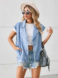 Pocketed Button Up Sleeveless Denim Jacket - Trendsi - Flyclothing LLC
