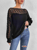 Lace Trim Boat Neck Knit Top - Trendsi - Flyclothing LLC