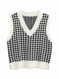 Houndstooth V-Neck Sweater Vet - Trendsi - Flyclothing LLC