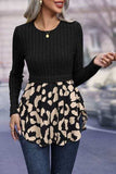 Leopard Peplum Round Neck Blouse - Trendsi - Flyclothing LLC