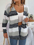 Openwork Striped Open Front Cardigan - Trendsi - Flyclothing LLC