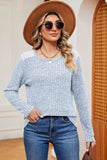 Eyelet Ribbed Round Neck Long Sleeve T-Shirt - Trendsi - Flyclothing LLC
