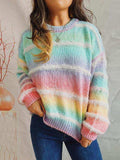 Striped Round Neck Long Sleeve Sweater - Trendsi - Flyclothing LLC