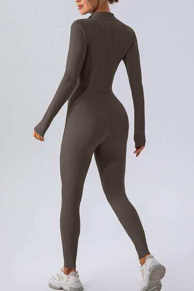 Half Zip Mock Neck Active Jumpsuit - Trendsi - Flyclothing LLC