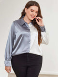 Plus Size Two-Tone Long Sleeve Shirt - Trendsi - Flyclothing LLC