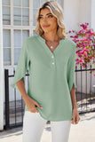 Notched Half Button T-Shirt - Trendsi - Flyclothing LLC