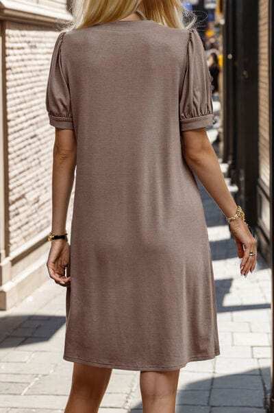 Notched Short Sleeve Dress - Trendsi - Flyclothing LLC