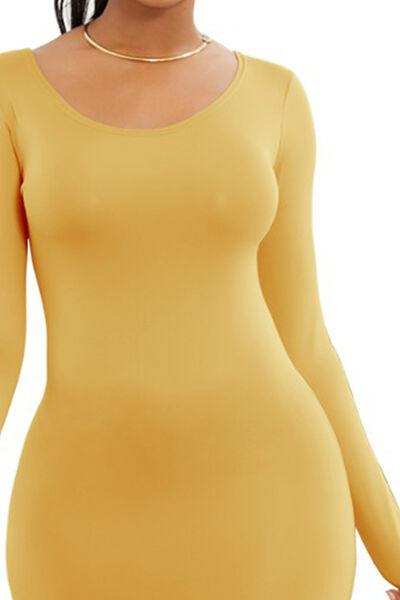 Round Neck Long Sleeve Maxi Wrap Dress - Trendsi - Flyclothing LLC