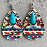 Turquoise Teardrop Shape Wooden Dangle Earrings - Trendsi - Flyclothing LLC