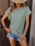 Cable-Knit Round Neck Short Sleeve T-Shirt - Trendsi - Flyclothing LLC