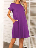 Round Neck Flounce Sleeve Dress with Pockets - Trendsi - Flyclothing LLC