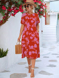 Floral Puff Sleeve Ruffle Hem Midi Dress - Trendsi - Flyclothing LLC
