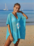 Openwork Flower V-Neck Short Sleeve Cover Up - Trendsi - Flyclothing LLC