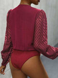 Ruched Surplice Long Sleeve Bodysuit - Trendsi - Flyclothing LLC