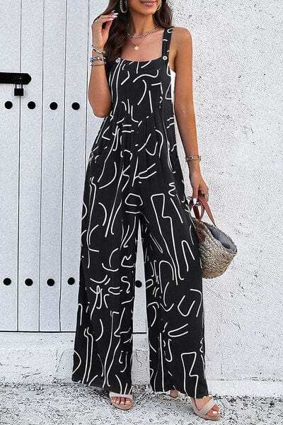 Printed Wide Strap Jumpsuit with Pockets - Trendsi - Flyclothing LLC