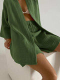 Textured Dropped Shoulder Cardigan and Shorts Set - Trendsi - Flyclothing LLC