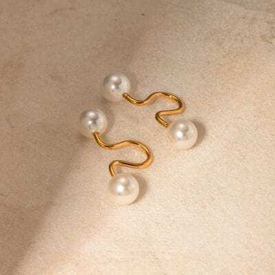 Stainless Steel Imitation Pearl Cuff Earrings - Trendsi - Flyclothing LLC