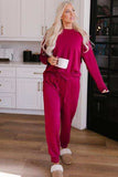 Round Neck Top and Drawstring Pants Lounge Set - Trendsi - Flyclothing LLC