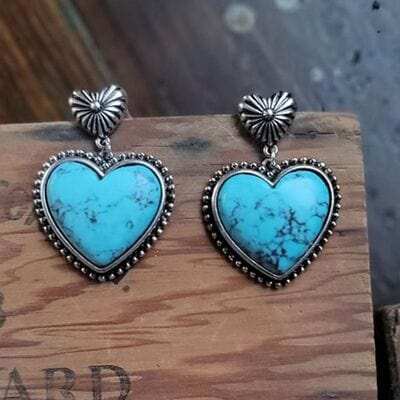 Artificial Turquoise Alloy Heart Dangle Earrings - Trendsi - Flyclothing LLC