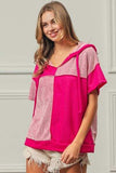 BiBi Color Block Exposed Seam Short Sleeve Hooded Top - Trendsi - Flyclothing LLC