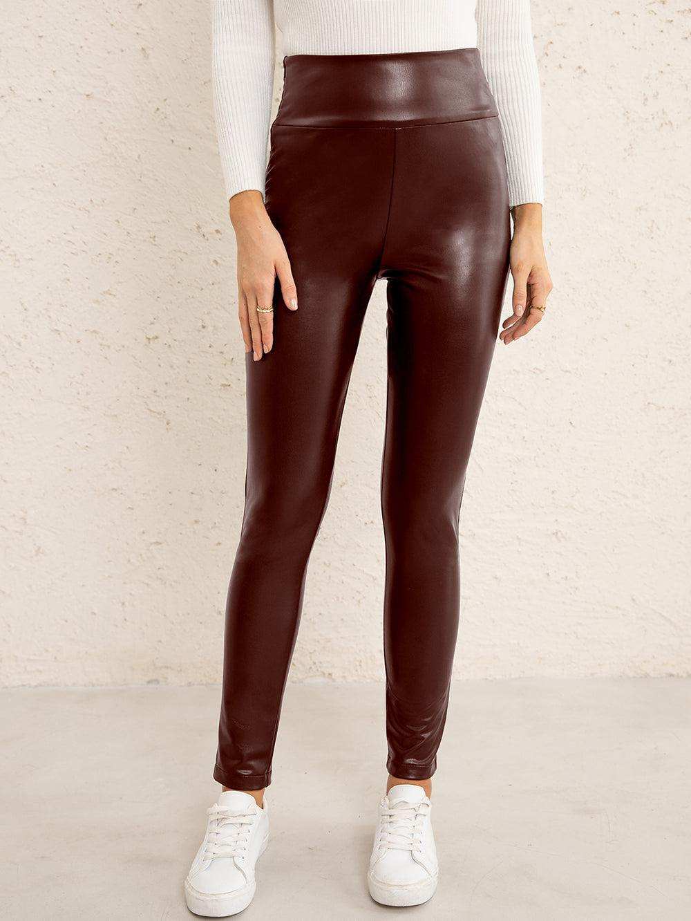 PU High Waist Straight Pants - Trendsi - Flyclothing LLC