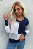 Color Block Ribbed Trim Round Neck Knit Pullover - Trendsi - Flyclothing LLC