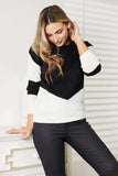 Double Take Two-Tone Openwork Rib-Knit Sweater - Trendsi - Flyclothing LLC