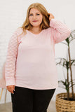 Plus Size Sheer Striped Sleeve V-Neck Top - Trendsi - Flyclothing LLC