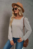 Heathered Square Neck Long Sleeve T-Shirt - Trendsi - Flyclothing LLC