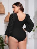 Plus Size Tied Deep V Balloon Sleeve One-Piece Swimsuit - Trendsi - Flyclothing LLC