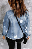Distressed Raw Hem Denim Jacket - Trendsi - Flyclothing LLC