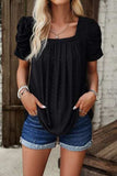Eyelet Square Neck Puff Sleeve T-Shirt - Trendsi - Flyclothing LLC