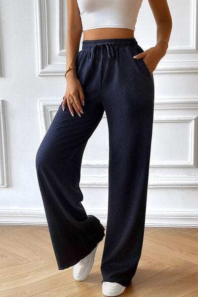 Drawstring Wide Leg Pants with Pocketed - Trendsi - Flyclothing LLC