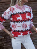 Reindeer & Snowflake Round Neck Sweater - Trendsi - Flyclothing LLC