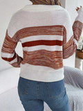 Striped Collared Neck Long Sleeve Sweater - Trendsi - Flyclothing LLC