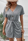 V-Neck Short Sleeve Tied Romper - Trendsi - Flyclothing LLC