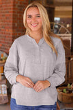 Waffle Buttoned Long Sleeve Top - Trendsi - Flyclothing LLC