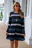 Striped Round Neck Long Sleeve Dress - Trendsi - Flyclothing LLC