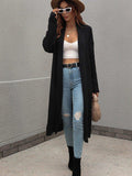 Waffle Knit Open Front Duster Cardigan With Pockets - Trendsi - Flyclothing LLC