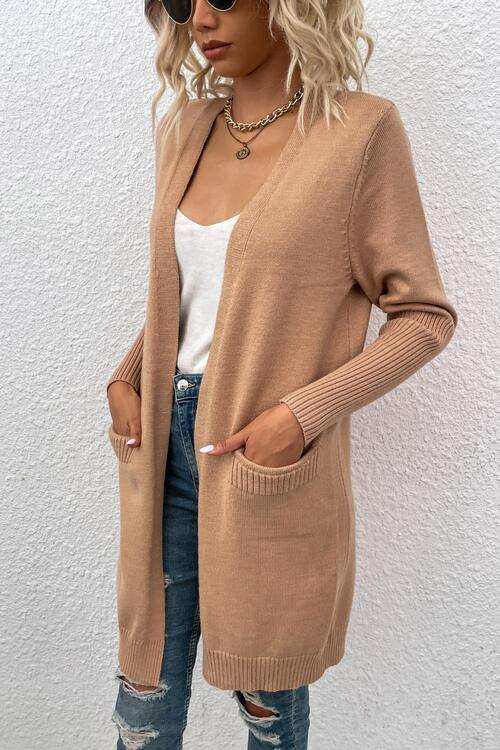 Open Front Long Sleeve Cardigan with Pockets - Trendsi - Flyclothing LLC