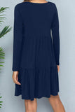 Round Neck Long Sleeved Tiered Dress - Trendsi - Flyclothing LLC