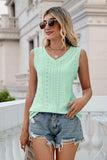 Eyelet V-Neck Tank - Trendsi - Flyclothing LLC