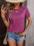 Heathered Round Neck Short Sleeve T-Shirt - Trendsi - Flyclothing LLC