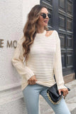 Ribbed Cold Shoulder Round Neck Pullover Sweater - Trendsi - Flyclothing LLC