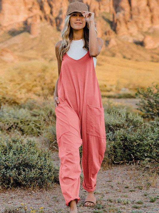 Double Take Full Size Sleeveless V-Neck Pocketed Jumpsuit - Trendsi - Flyclothing LLC